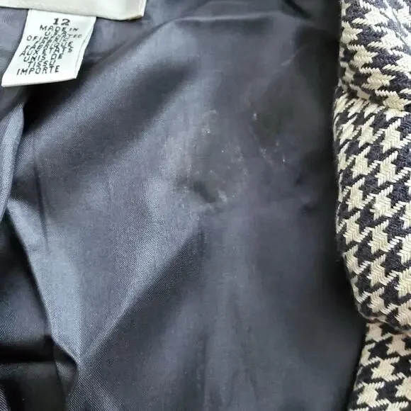 Talbots Houndstooth Blazer Vintage Silk Blend - Navy Cream - size 12- EUC - Picture 7 of 9